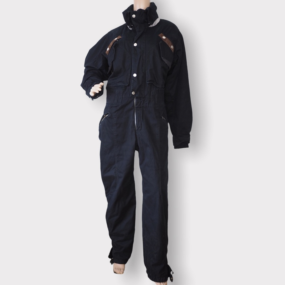 Postcard Ski Suit Pants Snow Winter Black Zip Front One Piece 48/ XL Men